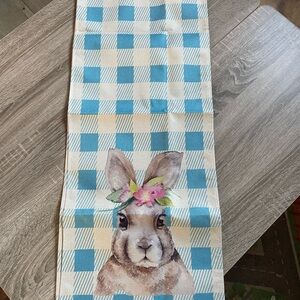 Blue and Cream Checkered Table Runner with Bunny Design
